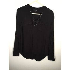 Rock and‎ Republic Women’s Size S Small Shirt Black/Navy Tie Up Long Sleeve  Top